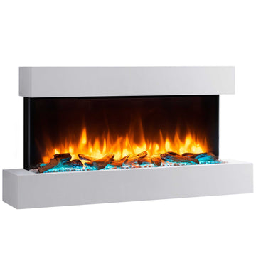 BALDERIA Elektrokamin Ignis with 3D flame effect, LED illumination, and white design.