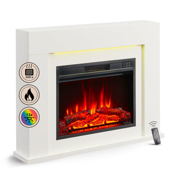 BALDERIA Elektrokamin Finn-DESIGN with 3D flame effect and LED ambient lighting in white.