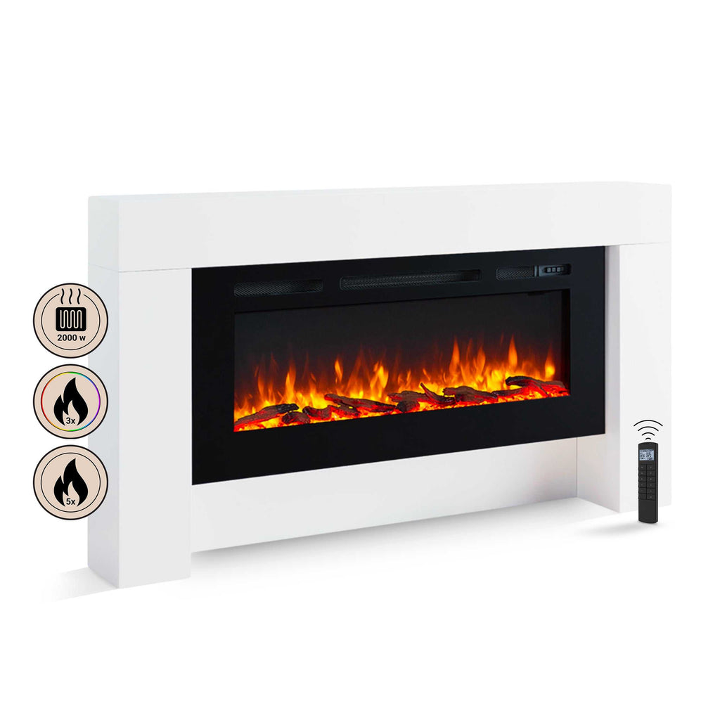 White BALDERIA Elektrokamin Zeus with 3D flame effect and remote control.