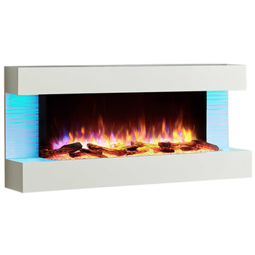 BALDERIA Elektrokamin Helia with 3D flame effect and LED lighting, wall-mounted electric fireplace in white.