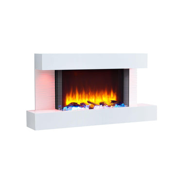 BALDERIA Elektrokamin Aieda with 3D flame effect and LED lighting in white.