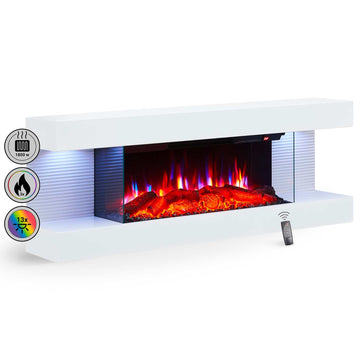 BALDERIA Elektrokamin Lumina | Elektrischer Wandkamin, 3D-Flammeneffekt, LED-Ambientebeleuchtung, Heizung 1800W, Timer, Thermostat, Startsteuerung, Offene-Fenster-Erkennung, Überhitzungsschutz, Fernbedienung | Weiß.