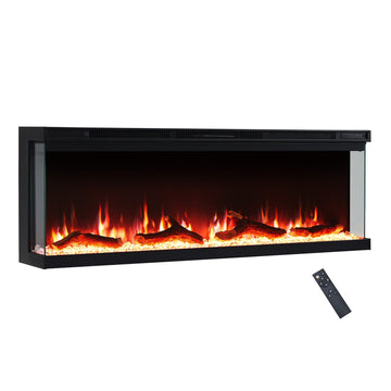 BALDERIA pure Orson electric fireplace with remote; sleek black wall or built-in design, LED 3D flame effect.