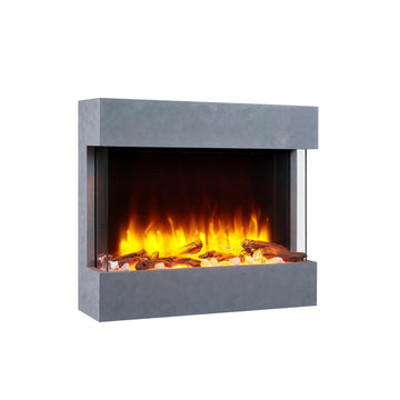 Wall-mounted BALDERIA Elektrokamin Alva with 3D flame effect in concrete gray design.