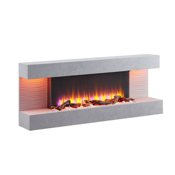 BALDERIA Elektrokamin Hestia with 3D flame effect, LED lighting, and thermostat in concrete gray.