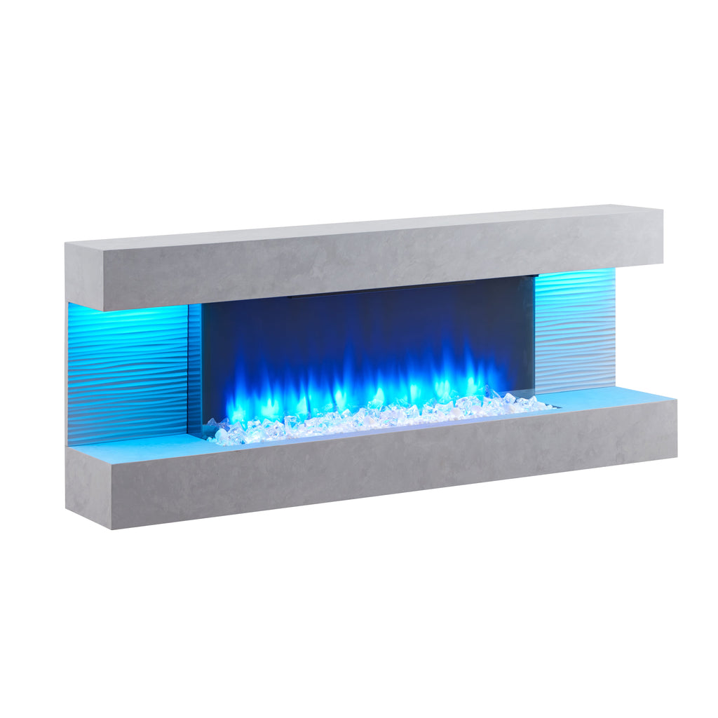 BALDERIA Elektrokamin Hestia with 3D flame effect and LED lighting in concrete gray.