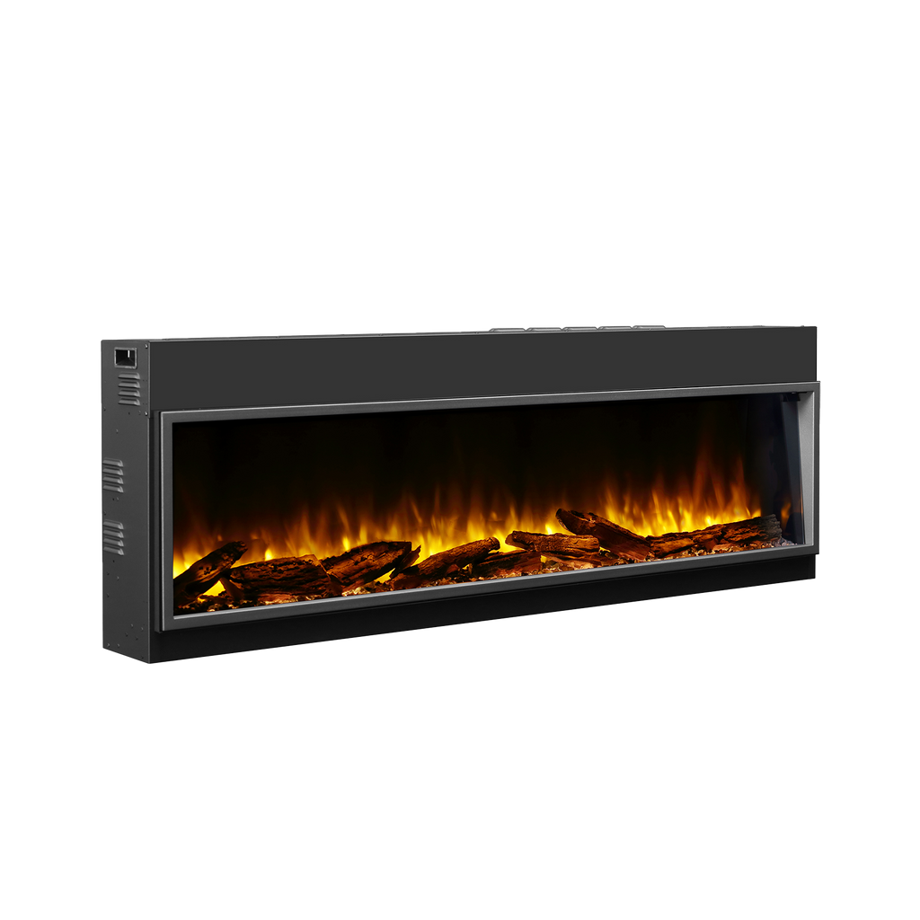 BALDERIA Elektrokamin Amazona 64" with 3D flame effect, LED lighting, and app control in black.